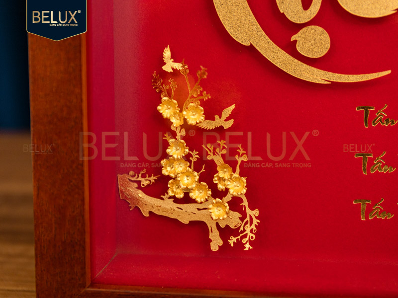 Tranh Chữ Lộc Nền Đỏ Dát Vàng 24k 25x20cm